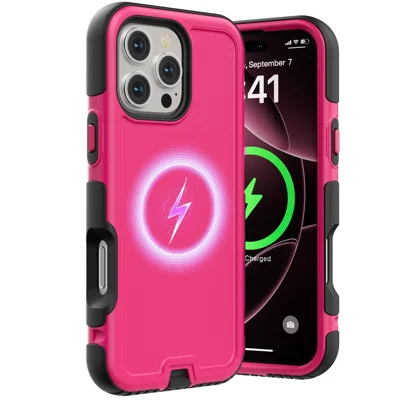 Capa para iPhone 16 Pro Compatível com MagSafe Anti-queda com Cobertura de 3 Camadas em PC + TPU - Vermelho Rosa