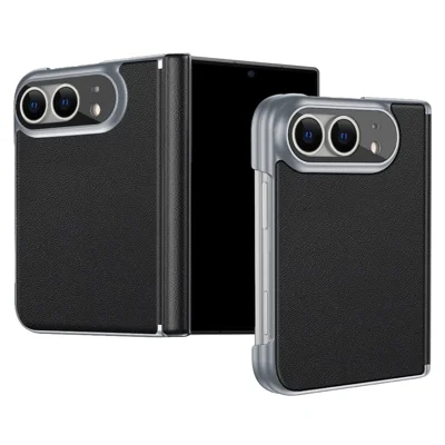 Voor iPhone Duo Case Dual-Axis Scharnier PU Leer Harde PC Vouwtelefoonhoes - Zwart