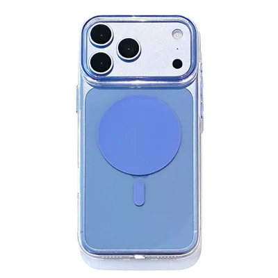 For iPhone 18 Pro / 17 Pro Magnetic Case Clear Protective Phone Cover with Metal Buttons - Blue