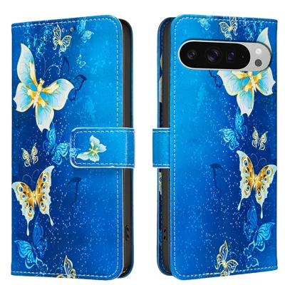  For Google Pixel 9 Pro XL / Google Pixel 10 Pro XL Case Wallet Stand Pattern Printing Phone Leather Cover - Golden Butterflies