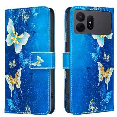 Für Samsung Galaxy S27 Ultra Hülle Mappenstand mit Musterdruck Telefon Lederbezug - Goldene Schmetterlinge
