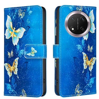 Futerał na Honor Magic7 Lite 5G / Honor X60 Pro 5G / Honor X9c 5G z portfelem, podstawką, nadrukiem, skórzana obudowa na telefon - Złote motyle