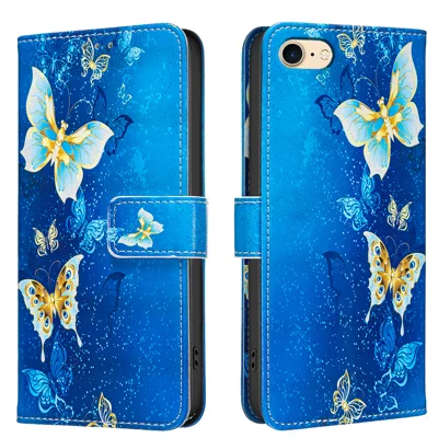 Funda tipo cartera con soporte para iPhone 6s 4,7 pulgadas / iPhone SE (2020) / iPhone SE (2022) / iPhone 8 4,7 pulgadas / iPhone 7 4,7 pulgadas / iPhone 6 4,7 pulgadas, funda de cuero con estampado de mariposas doradas