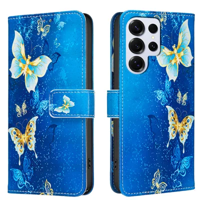  For Samsung Galaxy S24 Ultra Case Wallet Stand Pattern Printing Phone Leather Cover - Golden Butterflies