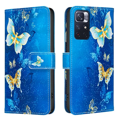  Voor Xiaomi Redmi Note 11 5G / Xiaomi Redmi Note 11S 4G / Xiaomi Redmi Note 12S 4G / Xiaomi Redmi Note 11 4G Hoesje Portemonnee Stand Patroon Afdrukken Telefoon Leren Cover - Gouden Vlinders