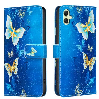 Funda cartera con soporte para Samsung Galaxy A06 5G / Galaxy A07 4G / Galaxy A07 5G / Galaxy A07s 4G / Galaxy A08 5G / Galaxy A08 4G / Galaxy A06 4G, funda de cuero con estampado de mariposas doradas