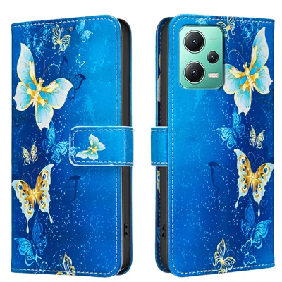 Für Xiaomi Redmi Note 12 5G (China) / Xiaomi Redmi Note 12 5G (Indien) / Xiaomi Poco X5 5G / Xiaomi Redmi Note 12 5G (Global) Tasche mit Ständer, Musterdruck, Ledertasche für Handy - Goldene Schmetterlinge