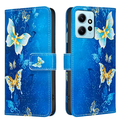 Portemonnee- en standaard hoes voor Xiaomi Redmi Note 12 4G met patroonprint in lederen uitvoering - Gouden vlinders