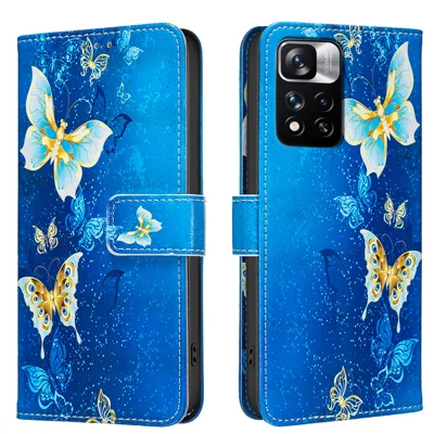 لـ Xiaomi Redmi Note 11 Pro 4G (MediaTek) / Xiaomi Redmi Note 11 Pro 5G (Qualcomm) / Xiaomi Redmi Note 11 Pro 5G (الصين) (MediaTek) / غطاء جراب جلد بتصميم محفظة وحامل وطباعة فراشات ذهبية