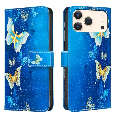 Etui portfelik na telefon z uchwytem i nadrukiem motywu - Złote motyle dla iPhone 18 Pro Max / iPhone 17 Pro Max