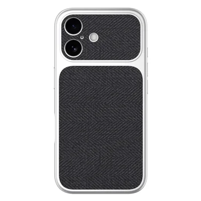 For iPhone 16 Case Full Camera Protection Precision Cutouts PU Leather Coated PC TPU Silver Edge Phone Cover - Denim Texture