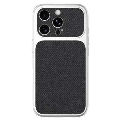 For iPhone 16 Pro Case Full Camera Protection Precision Cutouts PU Leather Coated PC TPU Silver Edge Phone Cover - Denim Texture