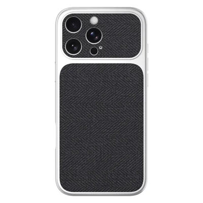 For iPhone 16 Pro Max Case Full Camera Protection Precision Cutouts PU Leather Coated PC TPU Silver Edge Phone Cover - Denim Texture