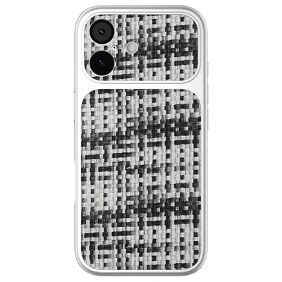 Funda para iPhone 17, borde plateado, revestimiento de cuero sintético, TPU+PC, protección completa de cámara, funda para teléfono - Negro / Blanco
