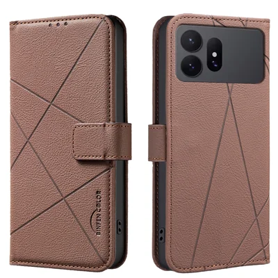 BINFEN COLOR für Samsung Galaxy S27 Ultra BF35 Hülle geometrisches Muster aus Leder-Optik Handyhülle mit RFID-Schutz, Brieftasche und Ständer - Braun