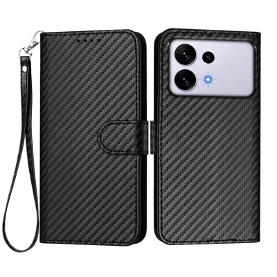  For Samsung Galaxy S27 Ultra Wallet Case with Strap Carbon Fiber Texture Leather Mobile Cover - Black