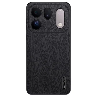 Чехол для Oppo Find X10 5G, текстура дерева, покрытие из искусственной кожи PU, поликарбонат и TPU - Черный