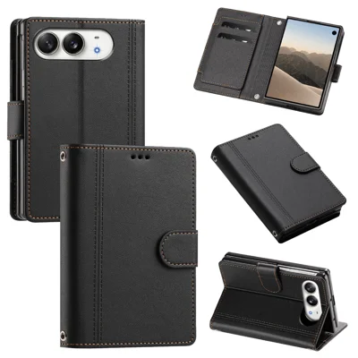  For iPhone Duo Case 9 Card Slots PU Leather Flip Wallet Phone Cover with Hand Strap - Black