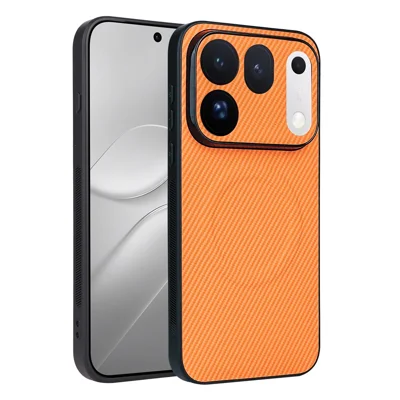 For Oppo Find X10 Pro Max 5G Case Carbon Fiber Texture Leather Coated TPU PC Phone Cover with Metal Ring for Magnetic Car Mount - Orange