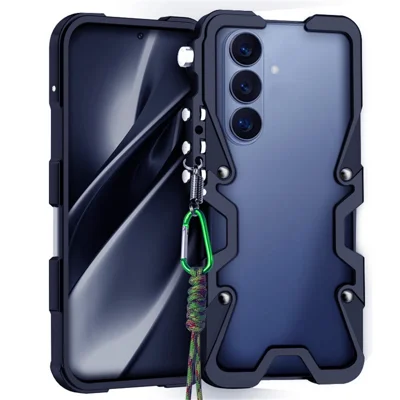 Чехол-бампер для Samsung Galaxy S26 FE из алюминиевого сплава с металлической крышкой и ремешком - Черный