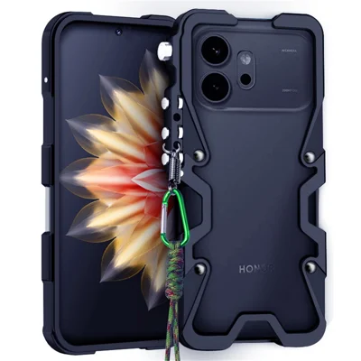 Für Honor 600 Pro 5G / 600 5G Stoßfalle Aluminiumlegierung Metall-Handyhülle mit Gurt – Schwarz