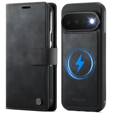 AUTSPACE für Google Pixel 11 Pro / Google Pixel 11 A05 Tasche mit Ständer, abnehmbare Ledertasche mit Magnetverschluss für Handy - Schwarz