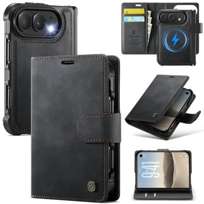 AUTSPACE para iPhone Duo A05 Funda Cartera Soporte Funda Magnética de Cuero Desmontable - Negro