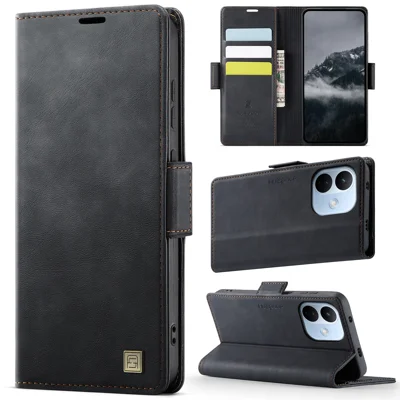 AUTSPACE für Xiaomi Redmi Note 17 Pro 5G A11 Hülle RFID-Schutz Retro Leder Handy-Portemonnaie-Cover - Schwarz