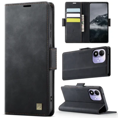 AUTSPACE für Xiaomi Redmi 17 5G / Xiaomi Redmi 17 4G A11 Hülle RFID-Schutz Retro Leder Handy-Mappenabdeckung - Schwarz