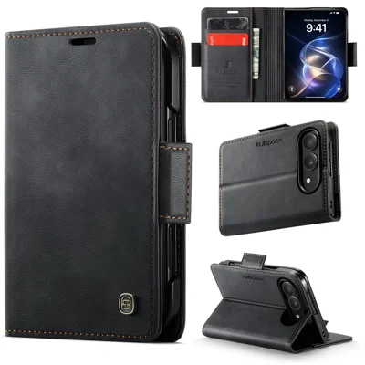 AUTSPACE für iPhone Duo A11 Hülle RFID-Blockierung Retro Leder Handy-Mappenhülle - Schwarz