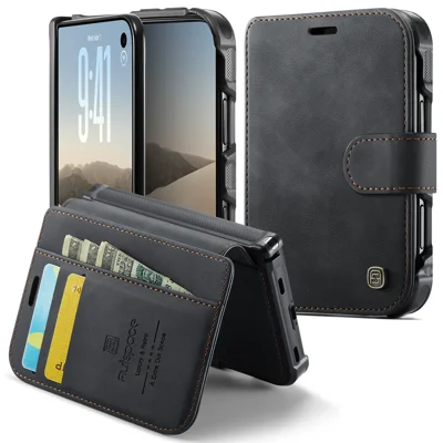 AUTSPACE für iPhone Duo A15 Hülle RFID-Schutz Geldbörse Ledertasche Magnetische Handyhülle - Schwarz