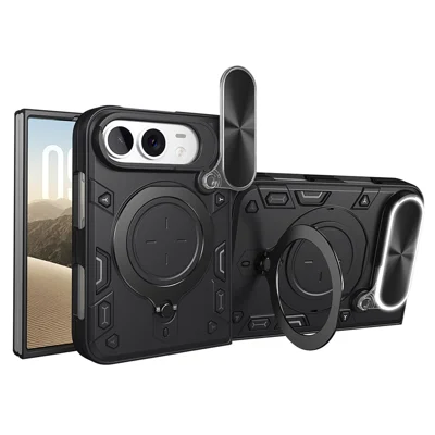 Custodia Duo per iPhone TPU + PC con Supporto, Finestra Scorrevole per Obiettivo - Nero