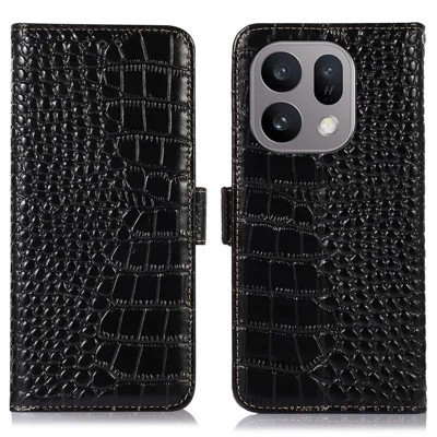 Für Oppo Find X10 E 5G / X9 5G Hülle RFID-Blockierung Brieftasche Krokodil-Textur Echtes Rindsleder Handyhülle - Schwarz