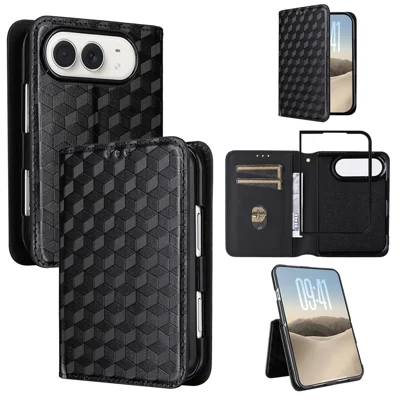 Etui na iPhone Duo Case z nadrukiem rombu z syntetycznej skóry PU - Czarny