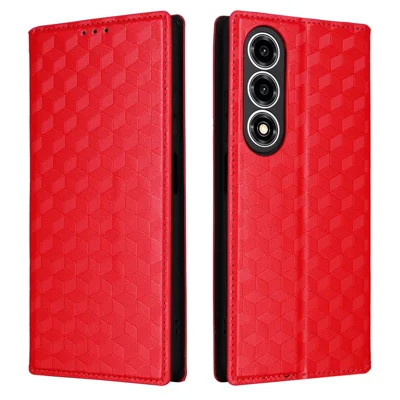 Til ZTE nubia A77 5G Task Wallet Rombeformet Pregenet PU Læder Telefonbeskytter - Rød