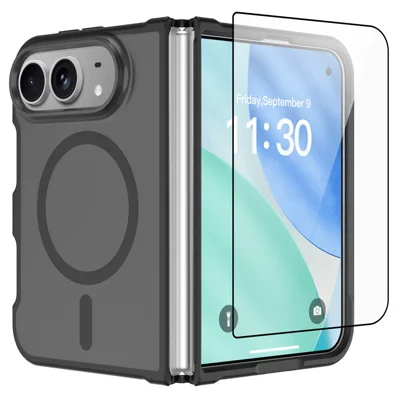 Voor iPhone Duo Magnetische Hoes met Gehard Glasfolie Matte Afwerking TPU PC Stootvaste Telefoonhoes - Zwart
