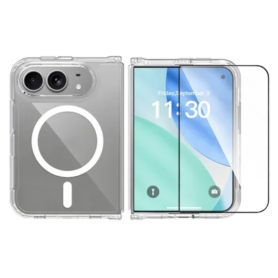 Étui magnétique duo pour iPhone, coque transparente en acrylique antichoc avec protecteur d'écran en verre trempé - Transparent