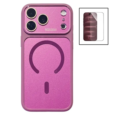 For iPhone 18 Pro Max / 17 Pro Max Magnetic Case with Tempered Glass Screen Protector PC + TPU Matte Phone Cover - Cherry Red