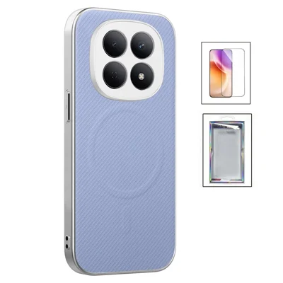 Pour Xiaomi Redmi Note 15 5G (Global) / Poco M8 5G Étui Magnétique avec Protecteur d'Écran en Verre Trempé, Coque Arrière Texturée Fibre de Carbone - Violet Clair
