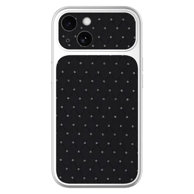 Voor iPhone 13 Hoesje Diamantstructuur PU Leer + PC + TPU Glanzend Zilveren Rand Antival Beschermhoes - Zwart