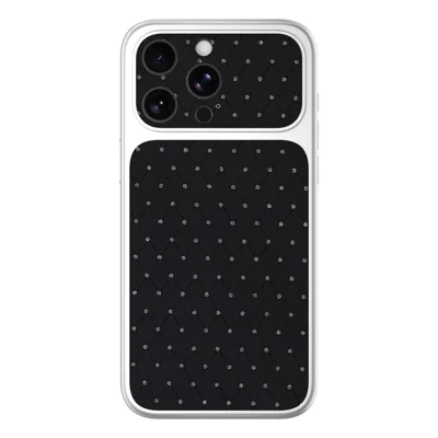 For iPhone 13 Pro Max Case Diamond Texture PU Leather + PC + TPU Glossy Silver Edge Anti Drop Phone Back Cover - Black