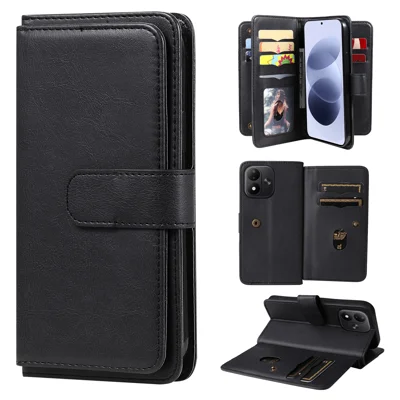  Etui skórzane z uchwytem na 10 kartek i podstawką do telefonu Xiaomi Redmi Note 17 4G (Global) / Xiaomi Redmi Note 17 (Indie/Chiny) 5G / Xiaomi Redmi Note 17 5G (Global) - Czarny