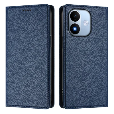 Futerał na Xiaomi Redmi Note 17 5G (Global) / Xiaomi Redmi Note 17 (Indie/Chiny) 5G / Xiaomi Redmi Note 17 4G (Global) z funkcją blokowania RFID, skórzana obudowa z fakturą litchi - ciemny granat