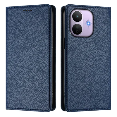 Portemonnee hoesje voor Xiaomi Redmi Note 17 Pro 5G met RFID-blokkering Litchi-structuur lederen mobiele hoes - Donkerblauw
