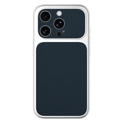 Für iPhone 15 Pro Hülle Litschi-Textur PU-Leder + PC + TPU Glänzender silberner Rand Anti-Drop-Handyhülle - Marineblau