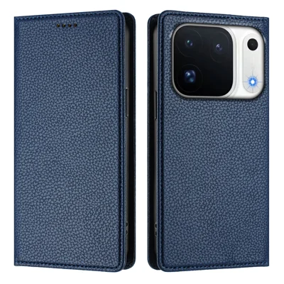  For Oppo Find X10 Pro Max 5G Wallet Case RFID Blocking Litchi Texture Leather Mobile Cover - Dark Blue