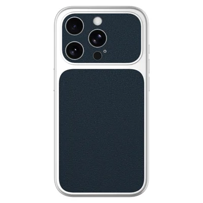 For iPhone 14 Pro Case Litchi Texture PU Leather + PC + TPU Glossy Silver Edge Anti Drop Phone Back Cover - Navy Blue