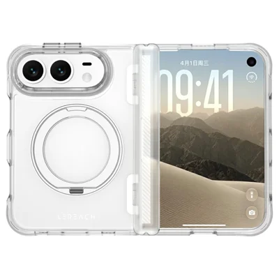 LEREACH TOC Series for iPhone Duo Case Magnetic Rotating Kickstand Crystal Clear TPU + Acrylic Hybrid Protection Phone Cover - Transparent