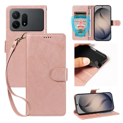  For Samsung Galaxy S27 Ultra Case with Wrist Strap RFID Blocking Wallet Cowhide Texture Leather Phone Cover - Rose Gold