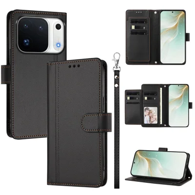  For Oppo Find X10 Pro Max 5G Case 9 Card Slots PU Leather Flip Wallet Phone Cover with Hand Strap - Black